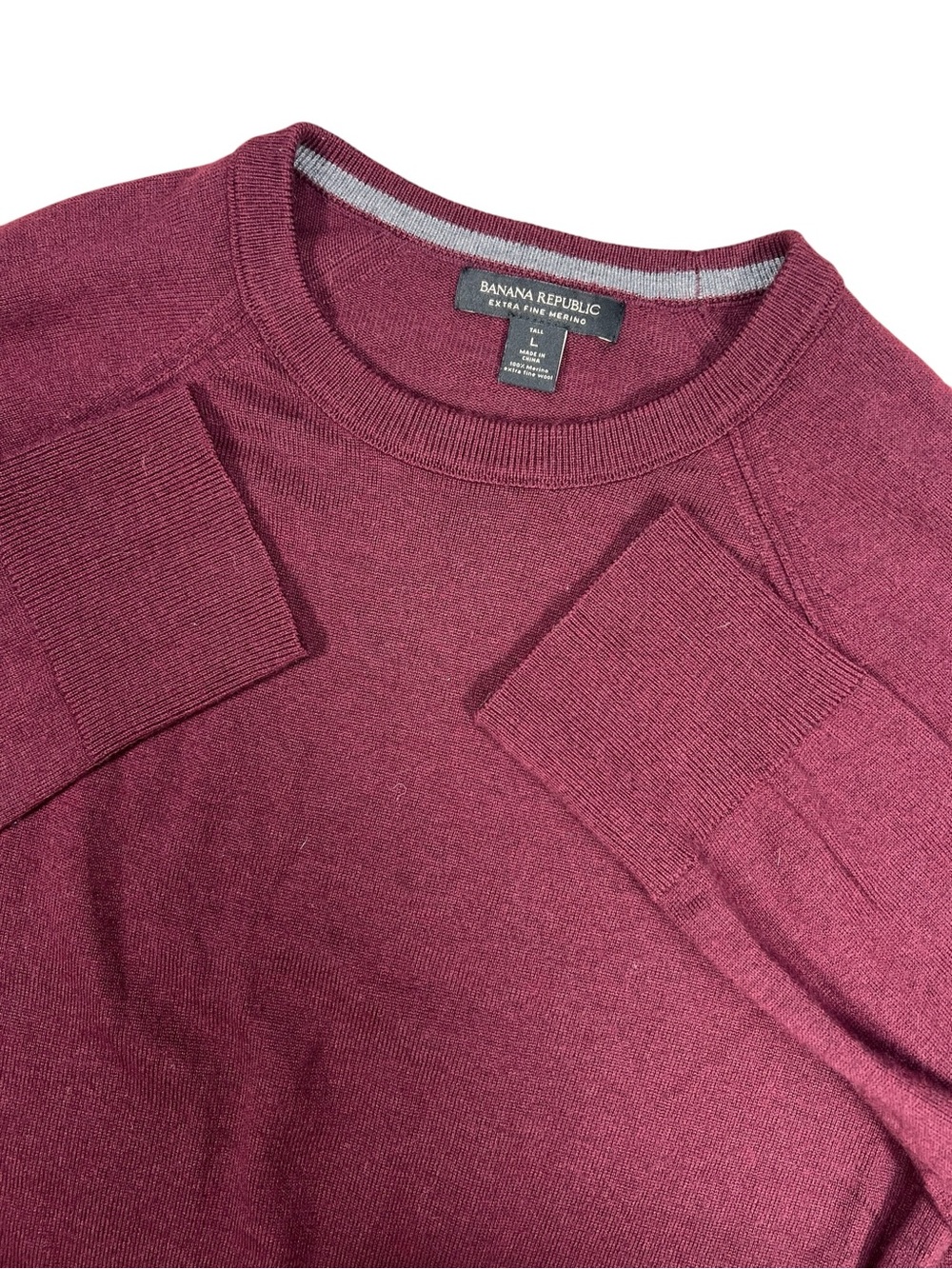 Banana Republic Sweater Mens L Tall maroon 100% Merino Wool crew neck pullover